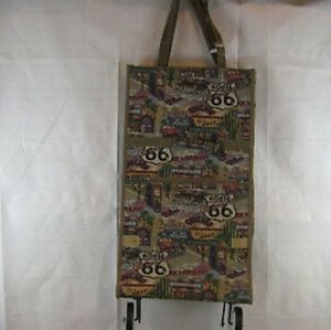 Jade Route 66 rolling travel canvas tote.